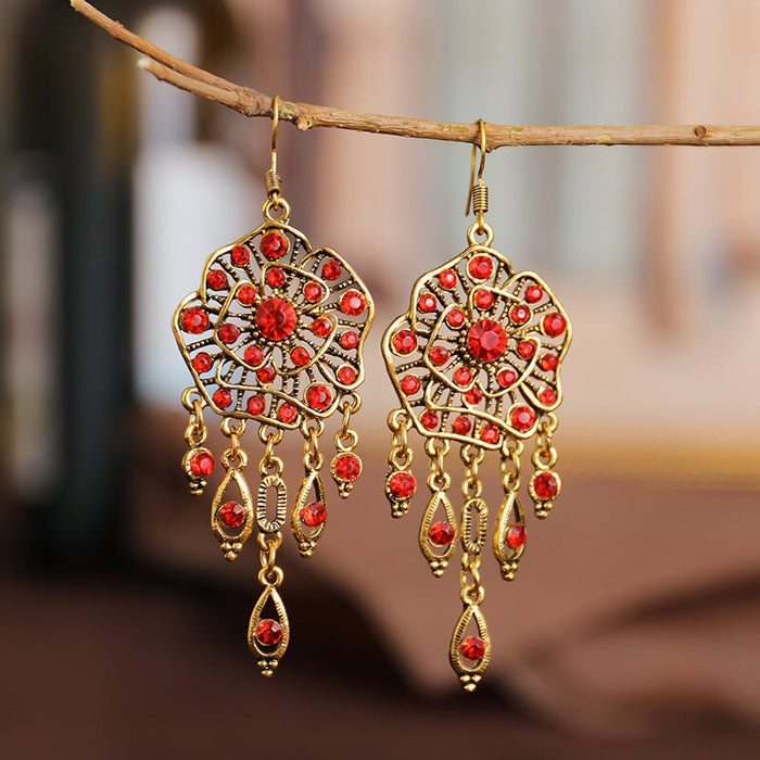 Wholesale Flower Rhinestone Metal Earrings JDC-ES-Daiq019 Earrings 黛茜 DC1715-1 red Wholesale Jewelry JoyasDeChina Joyas De China