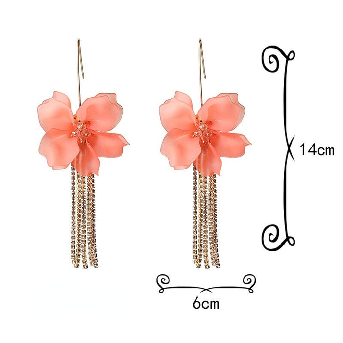 Wholesale Flower Shape Rhinestone Chain Tassel Plated Alloy Earrings JDC-ES-SK028 Earrings 深刻 Wholesale Jewelry JoyasDeChina Joyas De China