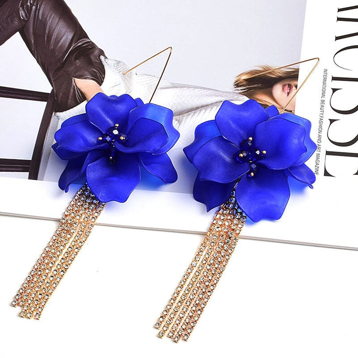 Wholesale Flower Shape Rhinestone Chain Tassel Plated Alloy Earrings JDC-ES-SK028 Earrings 深刻 green Wholesale Jewelry JoyasDeChina Joyas De China