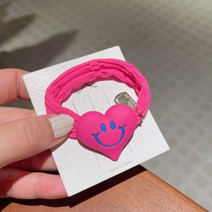 Wholesale fluorescent love smiling face Hair Scrunchies JDC-HS-GSFS006 Hair Scrunchies 夙尚 A292-2rose red Wholesale Jewelry JoyasDeChina Joyas De China