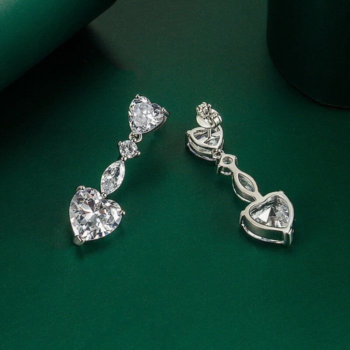 Wholesale full diamond heart long tassel yellow silver plated earrings JDC-ES-BZ014 Earrings 标志 Wholesale Jewelry JoyasDeChina Joyas De China
