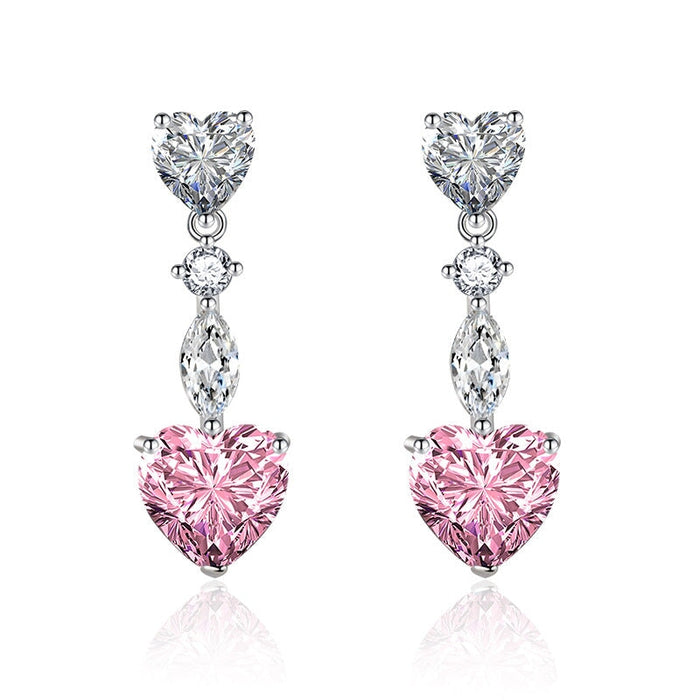 Wholesale full diamond heart long tassel yellow silver plated earrings JDC-ES-BZ014 Earrings 标志 pink Wholesale Jewelry JoyasDeChina Joyas De China