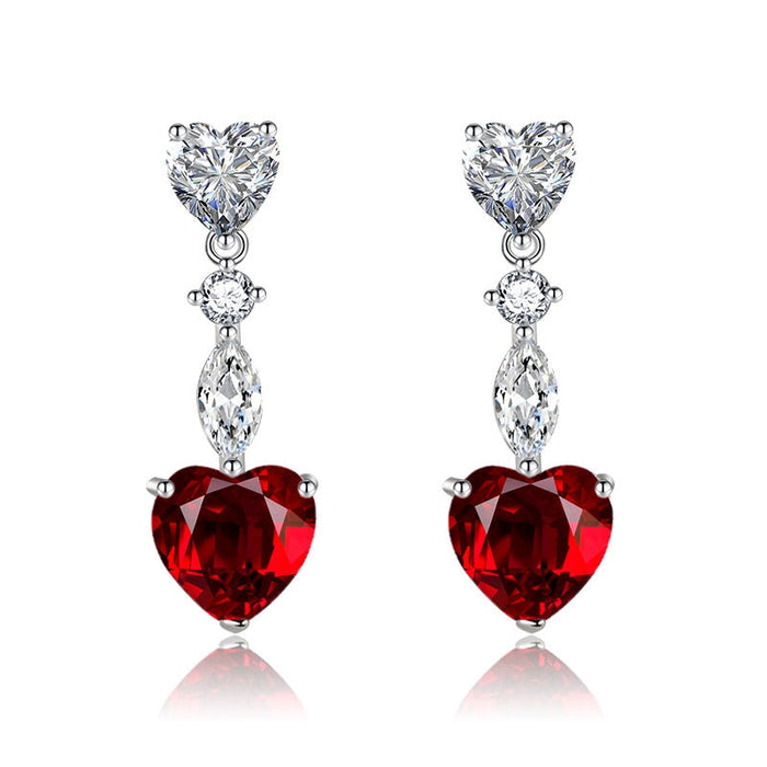 Wholesale full diamond heart long tassel yellow silver plated earrings JDC-ES-BZ014 Earrings 标志 red Wholesale Jewelry JoyasDeChina Joyas De China
