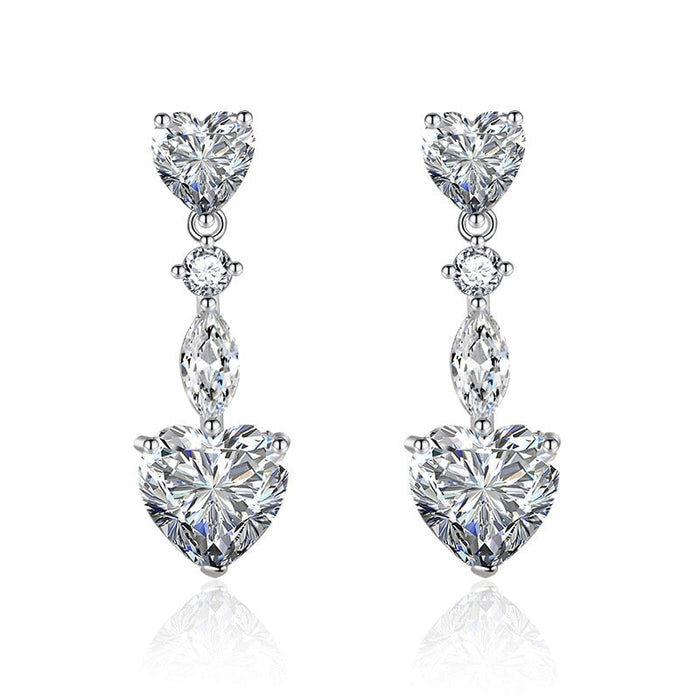 Wholesale full diamond heart long tassel yellow silver plated earrings JDC-ES-BZ014 Earrings 标志 white Wholesale Jewelry JoyasDeChina Joyas De China