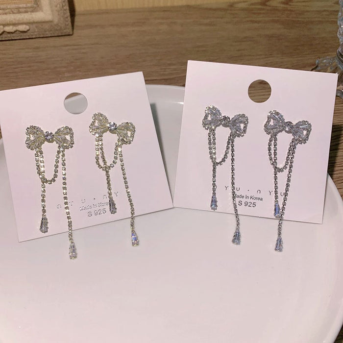Wholesale girl bright diamond Bow Earrings 925 silver needles JDC-ES-ChiH019 Earrings 池豪 Wholesale Jewelry JoyasDeChina Joyas De China