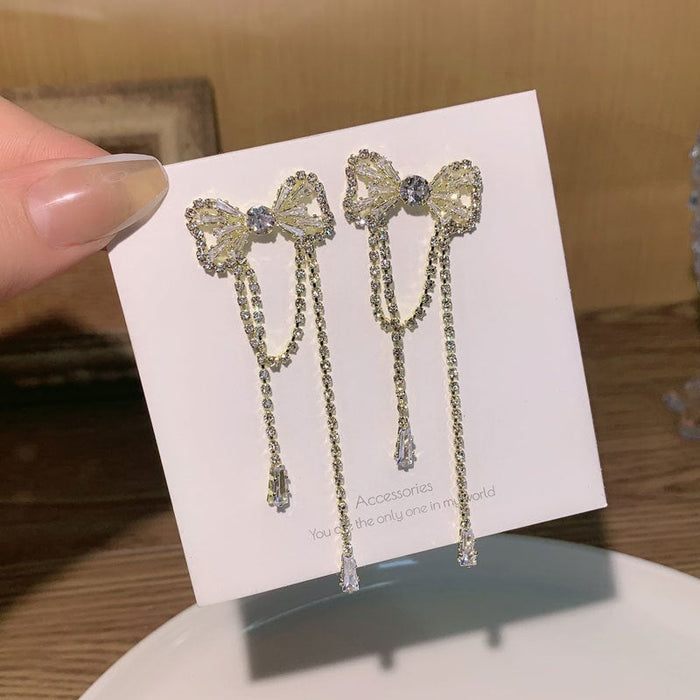 Wholesale girl bright diamond Bow Earrings 925 silver needles JDC-ES-ChiH019 Earrings 池豪 Wholesale Jewelry JoyasDeChina Joyas De China