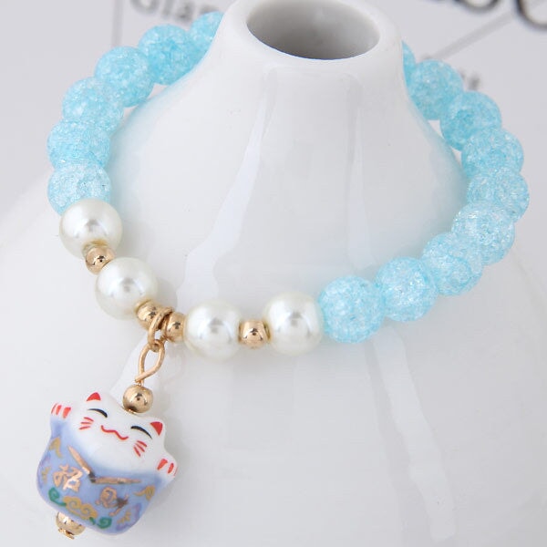 Wholesale glass crystal stone zhao cai cat alloy bracelet JDC-BT-WY132 Bracelet 威扬 blue Wholesale Jewelry JoyasDeChina Joyas De China