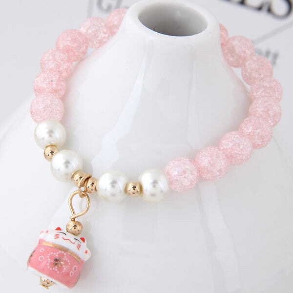 Wholesale glass crystal stone zhao cai cat alloy bracelet JDC-BT-WY132 Bracelet 威扬 Pink Wholesale Jewelry JoyasDeChina Joyas De China