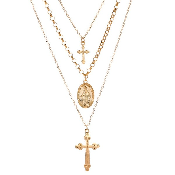 Bulk Jewelry Wholesale gold alloy 3-layer cross necklace JDC-NE-A328 Wholesale factory from China YIWU China