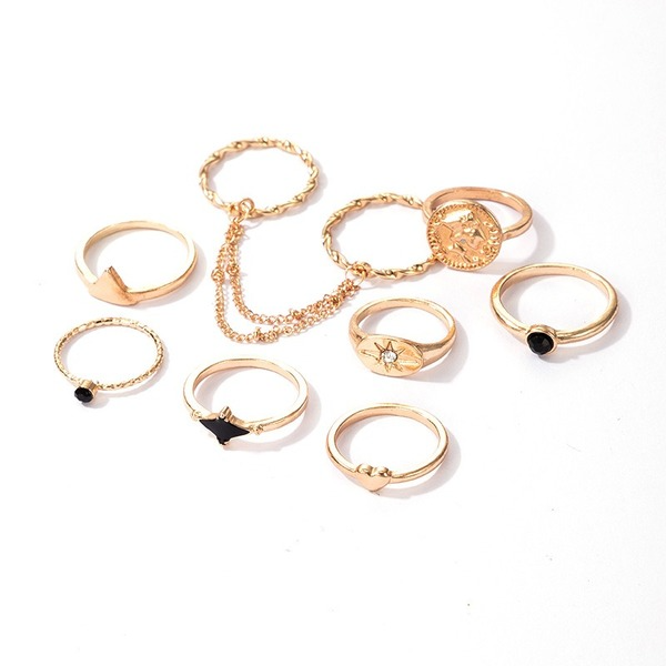 Bulk Jewelry Wholesale gold alloy black drip oil love man star ring 8 piece set JDC-RS-C179 Wholesale factory from China YIWU China