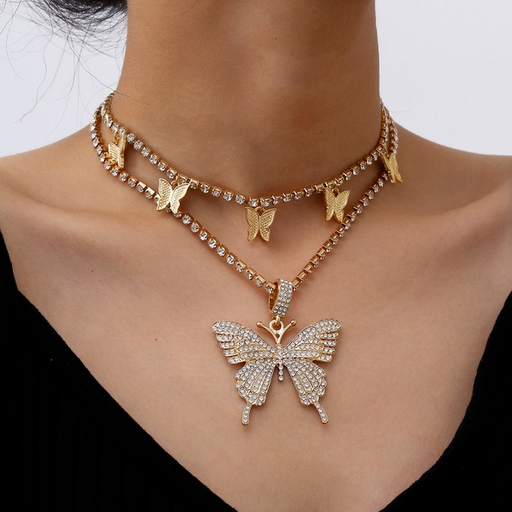 Bulk Jewelry Wholesale gold alloy butterfly diamond set necklace JDC-NE-KunJ012 Wholesale factory from China YIWU China