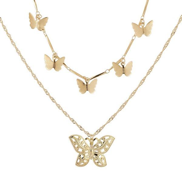 Bulk Jewelry Wholesale gold alloy butterfly pendant double-layer necklace JDC-NE-C093 Wholesale factory from China YIWU China