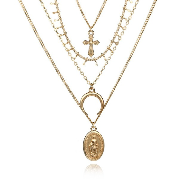 Bulk Jewelry Wholesale gold alloy cross moon oval necklace JDC-NE-C071 Wholesale factory from China YIWU China