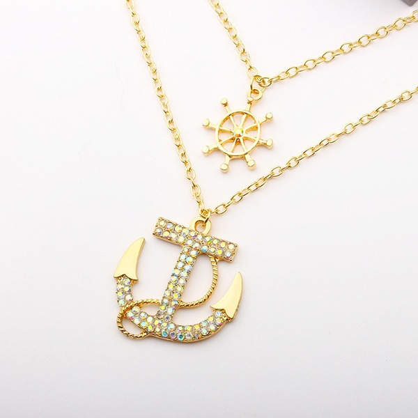 Bulk Jewelry Wholesale gold alloy double anchor necklace JDC-NE-A336 Wholesale factory from China YIWU China