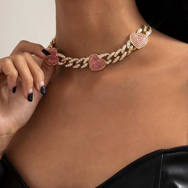 Bulk Jewelry Wholesale gold alloy hearts full of diamond micro-inlaid necklace women JDC-NE-KunJ058 Wholesale factory from China YIWU China
