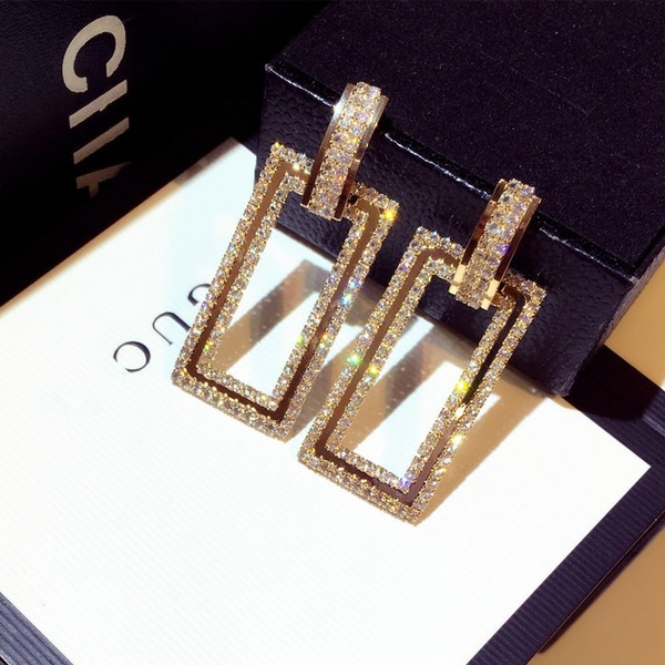 Bulk Jewelry Wholesale gold alloy long rectangular diamond Earrings JDC-ES-sf043 Wholesale factory from China YIWU China