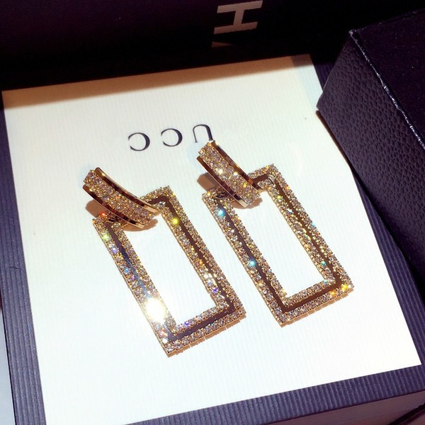 Bulk Jewelry Wholesale gold alloy long rectangular diamond Earrings JDC-ES-sf043 Wholesale factory from China YIWU China