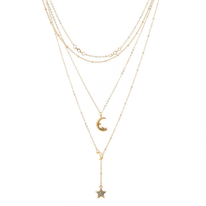 Bulk Jewelry Wholesale gold alloy moon-encrusted pentagram multi-layer necklace JDC-NE-C091 Wholesale factory from China YIWU China