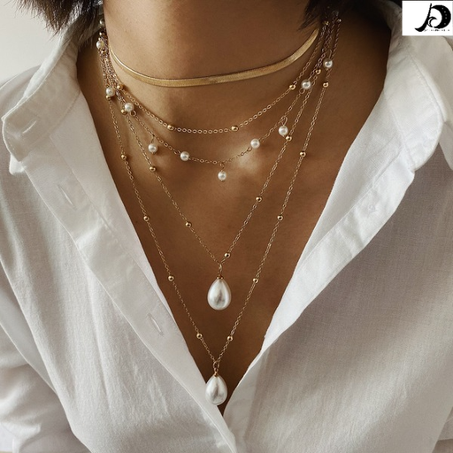 Bulk Jewelry Wholesale gold alloy moon imitation pearl multi-layer necklace JDC-NE-KunJ047 Wholesale factory from China YIWU China