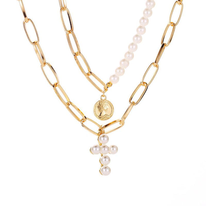 Bulk Jewelry Wholesale gold alloy pearl cross necklace for women JDC-NE-D626 Wholesale factory from China YIWU China