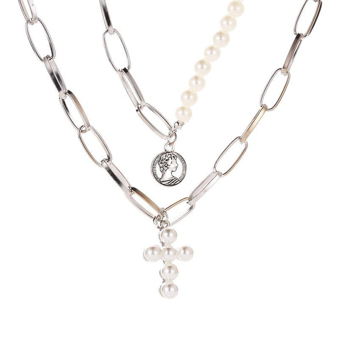 Bulk Jewelry Wholesale gold alloy pearl cross necklace for women JDC-NE-D626 Wholesale factory from China YIWU China