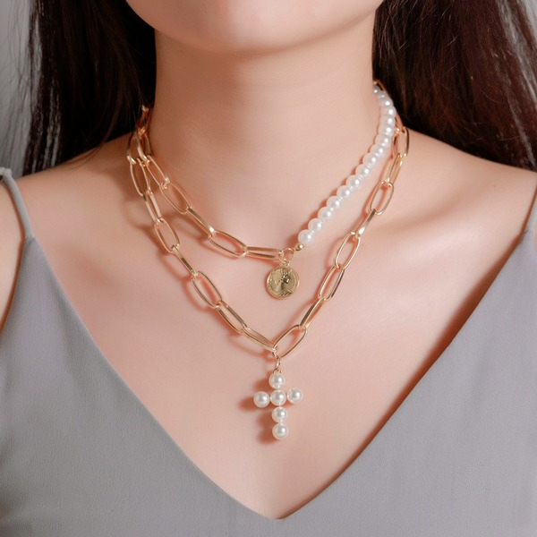 Bulk Jewelry Wholesale gold alloy pearl cross necklace for women JDC-NE-D626 Wholesale factory from China YIWU China