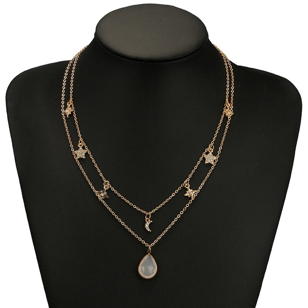 Bulk Jewelry Wholesale gold alloy pentagonal star moon-encrusted double-layer necklace JDC-NE-C079 Wholesale factory from China YIWU China