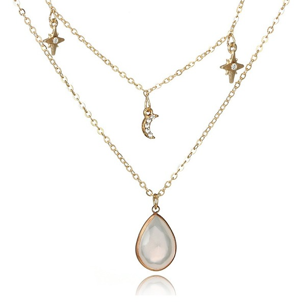 Bulk Jewelry Wholesale gold alloy pentagonal star moon-encrusted double-layer necklace JDC-NE-C079 Wholesale factory from China YIWU China