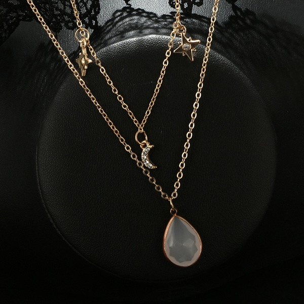 Bulk Jewelry Wholesale gold alloy pentagonal star moon-encrusted double-layer necklace JDC-NE-C079 Wholesale factory from China YIWU China