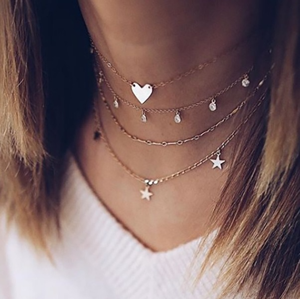 Bulk Jewelry Wholesale gold alloy Pentagram multilayer Necklace JDC-NE-C075 Wholesale factory from China YIWU China