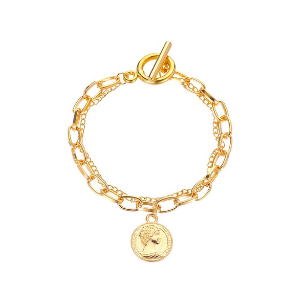 Bulk Jewelry Wholesale gold alloy portrait round double bracelet female JDC-BT-D536 Wholesale factory from China YIWU China