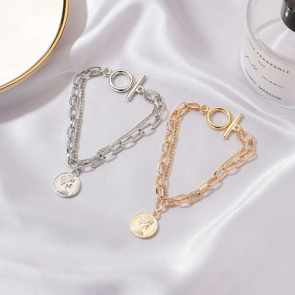 Bulk Jewelry Wholesale gold alloy portrait round double bracelet female JDC-BT-D536 Wholesale factory from China YIWU China