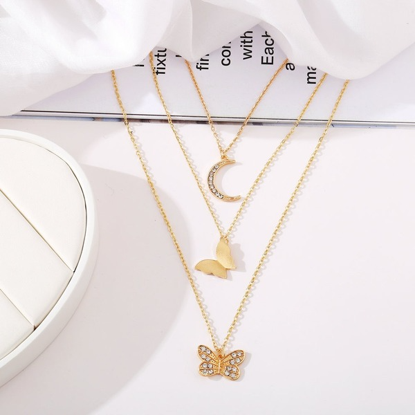 Bulk Jewelry Wholesale gold alloy set water drill butterfly pendant Jane about three-layer gold necklace  JDC-NE-F333 Wholesale factory from China YIWU China