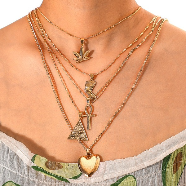 Bulk Jewelry Wholesale gold alloy triangle love lightning villain multilayer Necklace JDC-NE-C083 Wholesale factory from China YIWU China