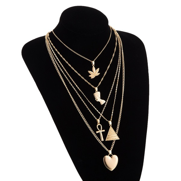 Bulk Jewelry Wholesale gold alloy triangle love lightning villain multilayer Necklace JDC-NE-C083 Wholesale factory from China YIWU China