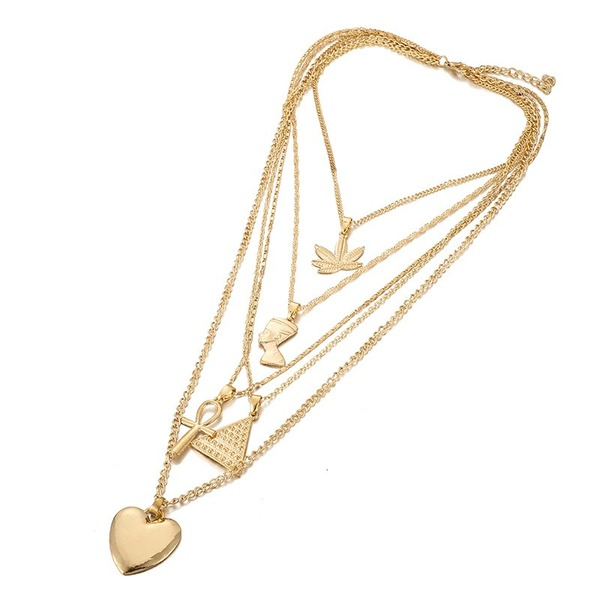 Bulk Jewelry Wholesale gold alloy triangle love lightning villain multilayer Necklace JDC-NE-C083 Wholesale factory from China YIWU China