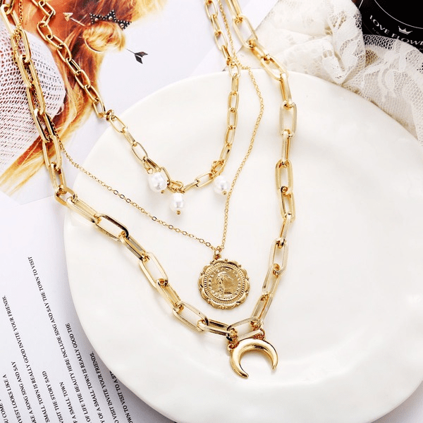 Wholesale Gold Alloy Triple Layer Necklace JDC-NE-F608 Necklaces 韩之尚 Wholesale Jewelry JoyasDeChina Joyas De China