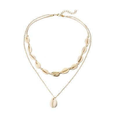 Bulk Jewelry Wholesale gold alloy wavy wafer eye shell multilayer necklace JDC-NE-C030 Wholesale factory from China YIWU China