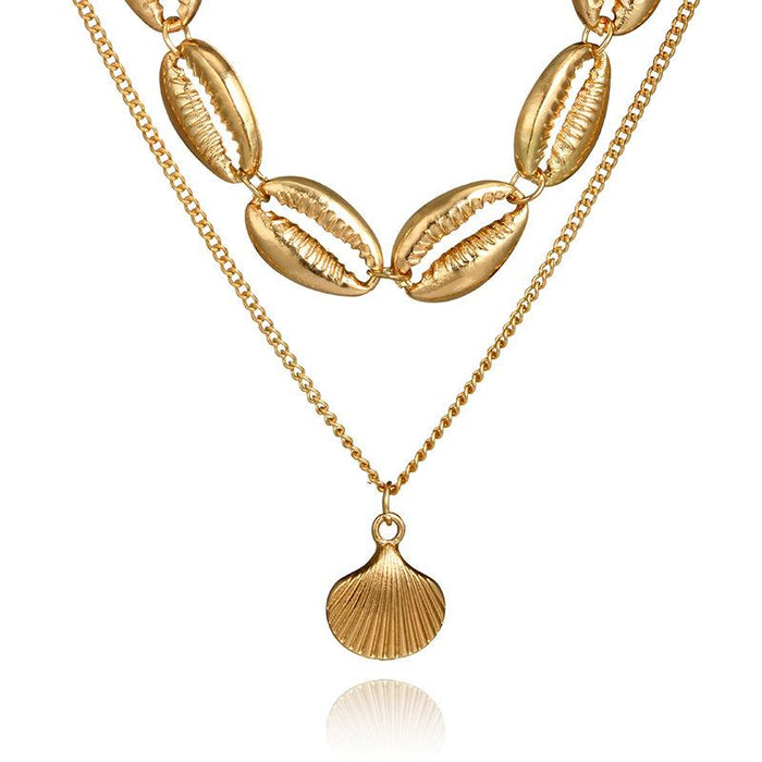 Bulk Jewelry Wholesale gold alloy wavy wafer eye shell multilayer necklace JDC-NE-C030 Wholesale factory from China YIWU China