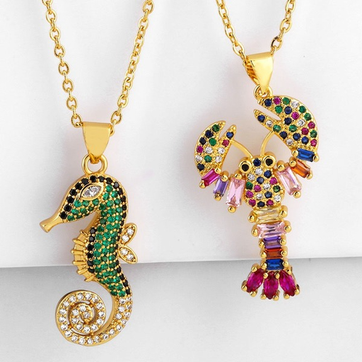 Bulk Jewelry Wholesale gold copper colored zircon lobster sea horse Necklaces JDC-NE-AS269 Wholesale factory from China YIWU China