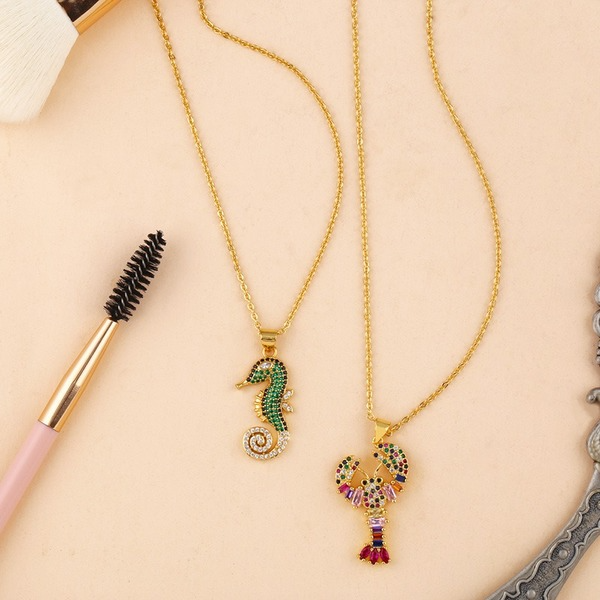 Bulk Jewelry Wholesale gold copper colored zircon lobster sea horse Necklaces JDC-NE-AS269 Wholesale factory from China YIWU China