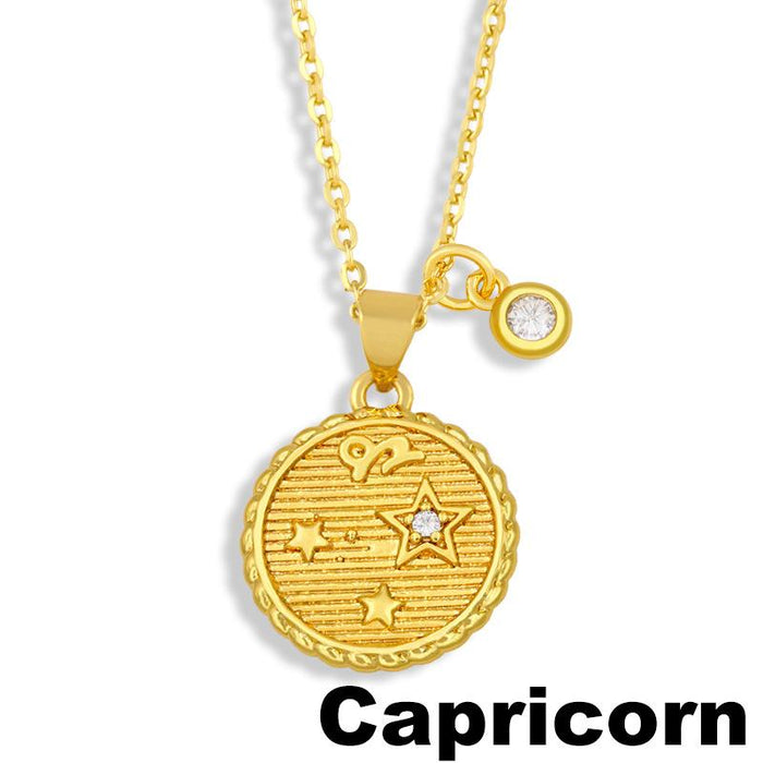 Bulk Jewelry Wholesale gold copper round 12 constellation Necklaces JDC-NE-AS247 Wholesale factory from China YIWU China