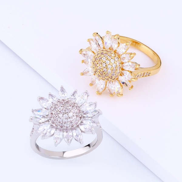 Bulk Jewelry Wholesale gold copper zircon sunflower Rings JDC-RS-AS225 Wholesale factory from China YIWU China