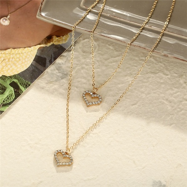 Bulk Jewelry Wholesale gold-encrusted water drill love double-layer alloy necklace JDC-NE-F354 Wholesale factory from China YIWU China