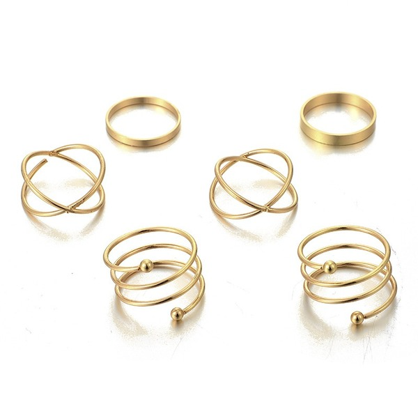 Bulk Jewelry Wholesale gold metal geometric circle round joint ring 6 sets JDC-RS-C078 Wholesale factory from China YIWU China