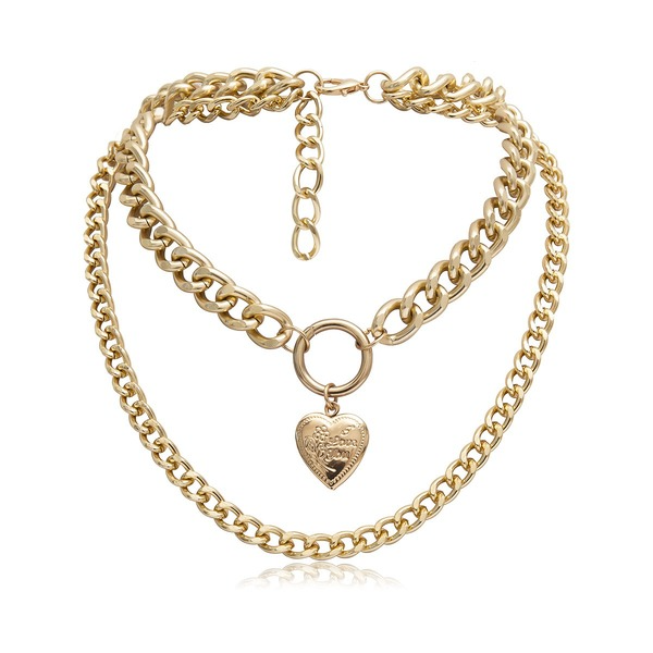 Bulk Jewelry Wholesale gold metal thick chain heart-shaped multilayer necklace female JDC-NE-KunJ038 Wholesale factory from China YIWU China