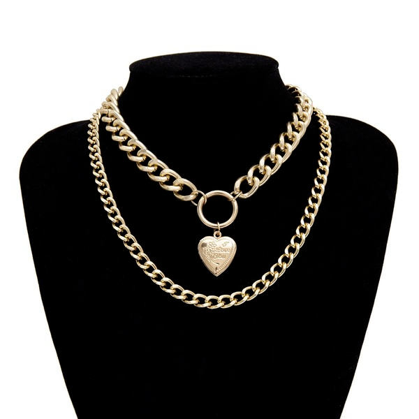 Bulk Jewelry Wholesale gold metal thick chain heart-shaped multilayer necklace female JDC-NE-KunJ038 Wholesale factory from China YIWU China