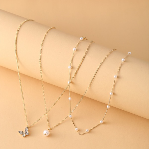 Bulk Jewelry Wholesale gold pearl clavicle chain simple Butterfly Pendant Necklace retro jewelry JDC-NE-F313 Wholesale factory from China YIWU China