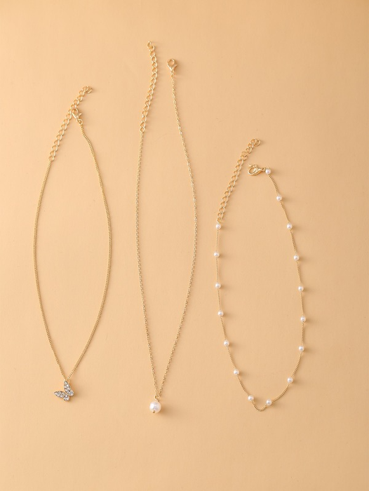 Bulk Jewelry Wholesale gold pearl clavicle chain simple Butterfly Pendant Necklace retro jewelry JDC-NE-F313 Wholesale factory from China YIWU China