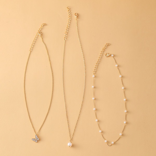 Bulk Jewelry Wholesale gold pearl clavicle chain simple Butterfly Pendant Necklace retro jewelry JDC-NE-F313 Wholesale factory from China YIWU China